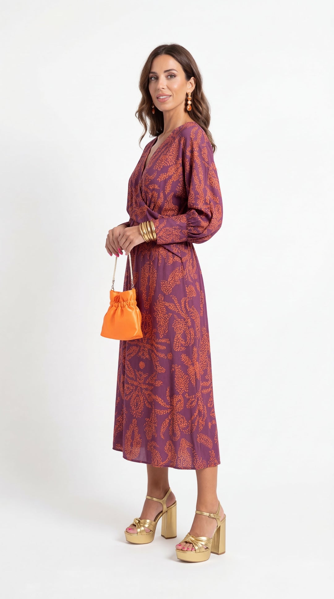 Isadora | Vestito midi stampato con scollo a V