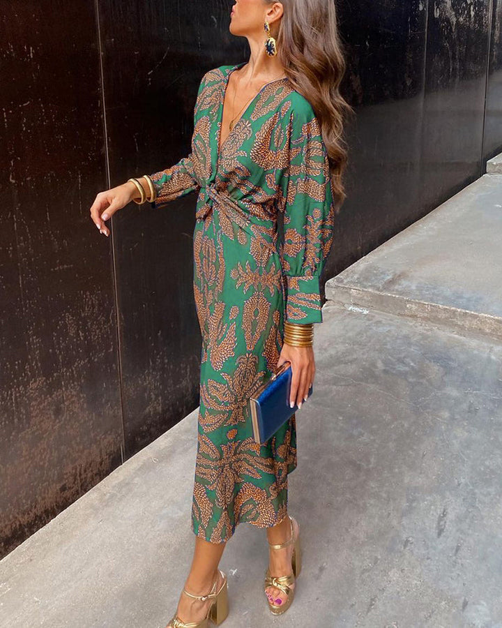 Isadora | Vestito midi stampato con scollo a V