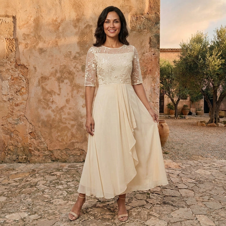 Morena | Vestito lungo in chiffon con corpetto in pizzo