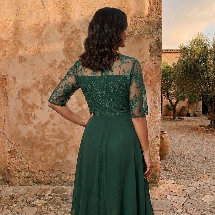 Morena | Vestito lungo in chiffon con corpetto in pizzo