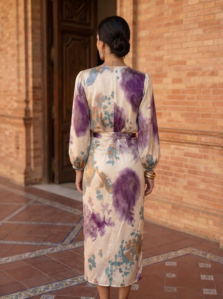 Olivia | Vestito midi stampato con scollo a V e cintura
