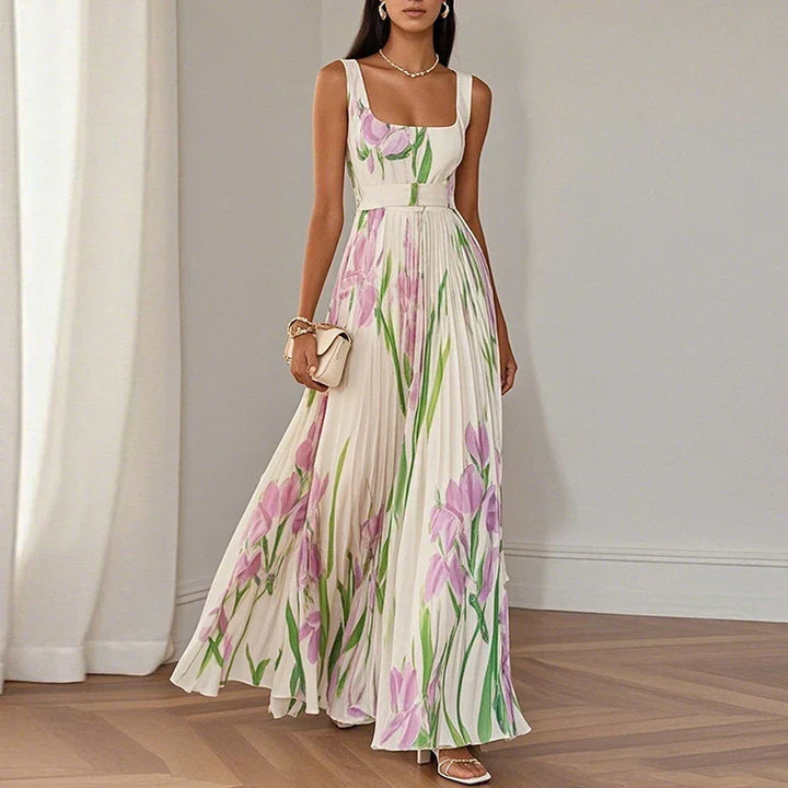 Oriana | Vestito lungo plissettato floreale