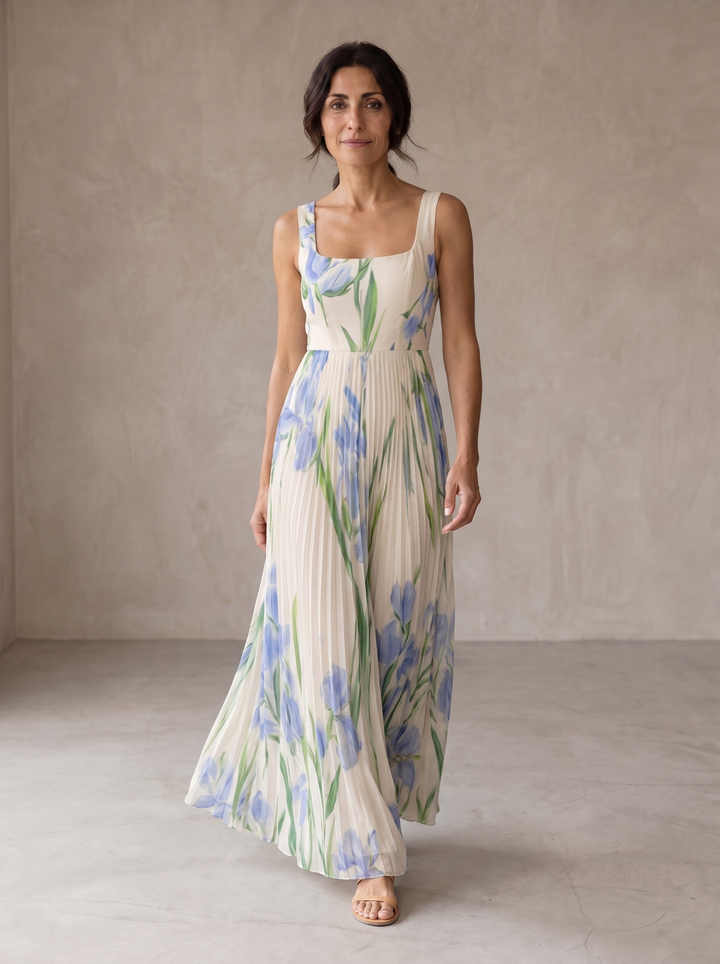 Oriana | Vestito lungo plissettato floreale