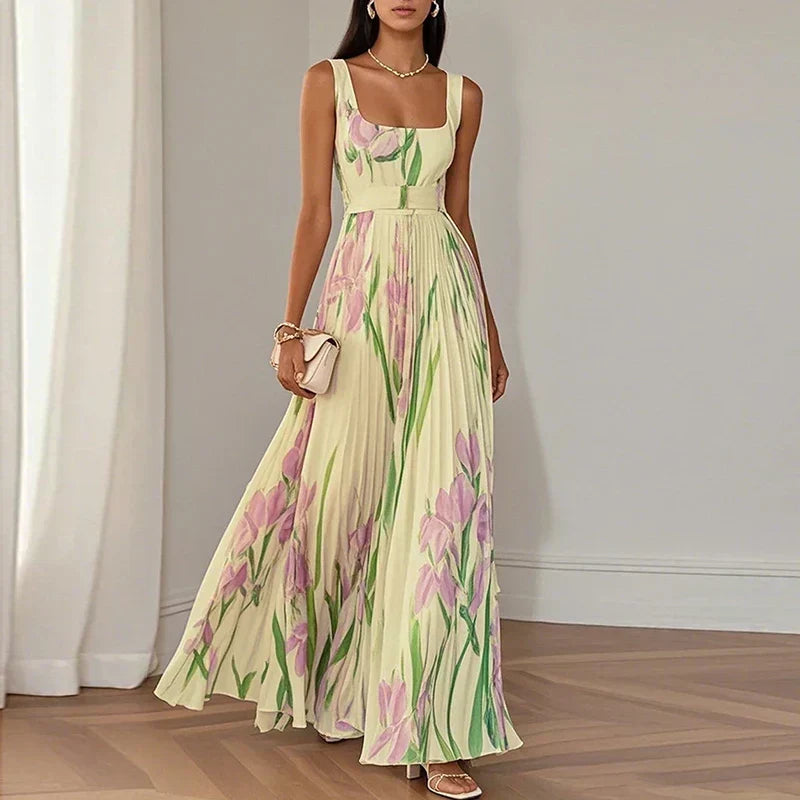 Oriana | Vestito lungo plissettato floreale