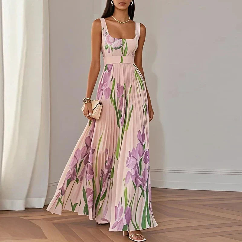 Oriana | Vestito lungo plissettato floreale