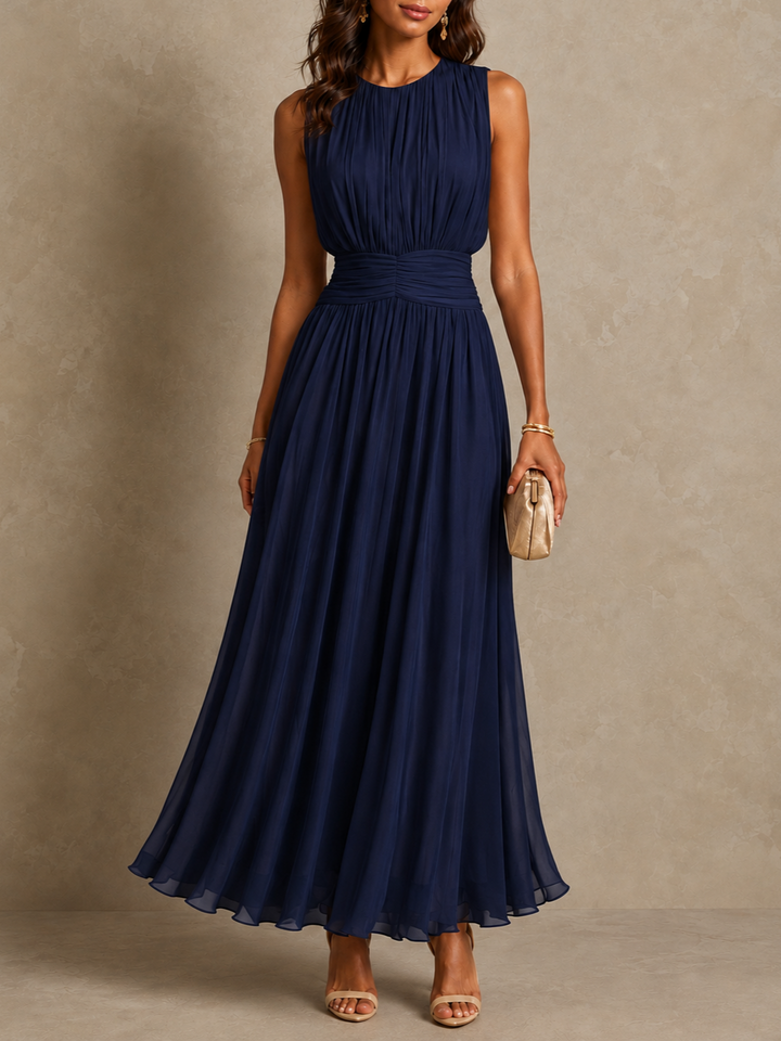 Rebecca | Vestito lungo in chiffon con vita arricciata