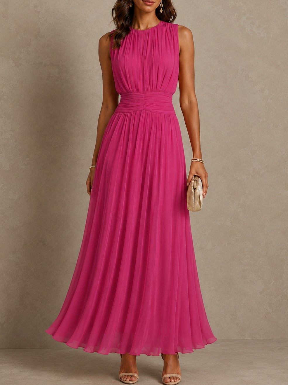 Rebecca | Vestito lungo in chiffon con vita arricciata