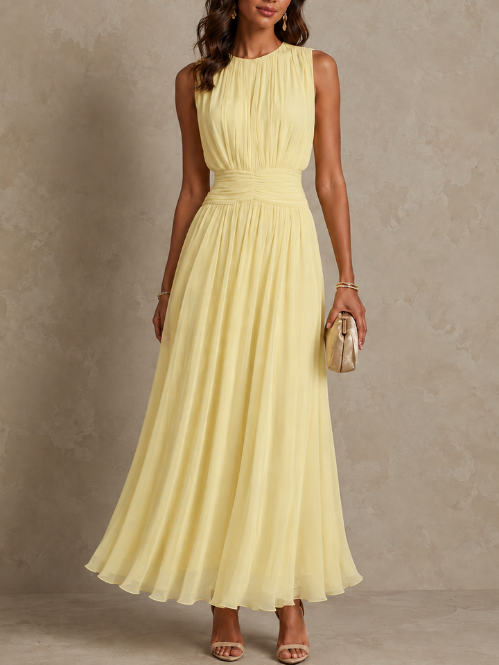 Rebecca | Vestito lungo in chiffon con vita arricciata