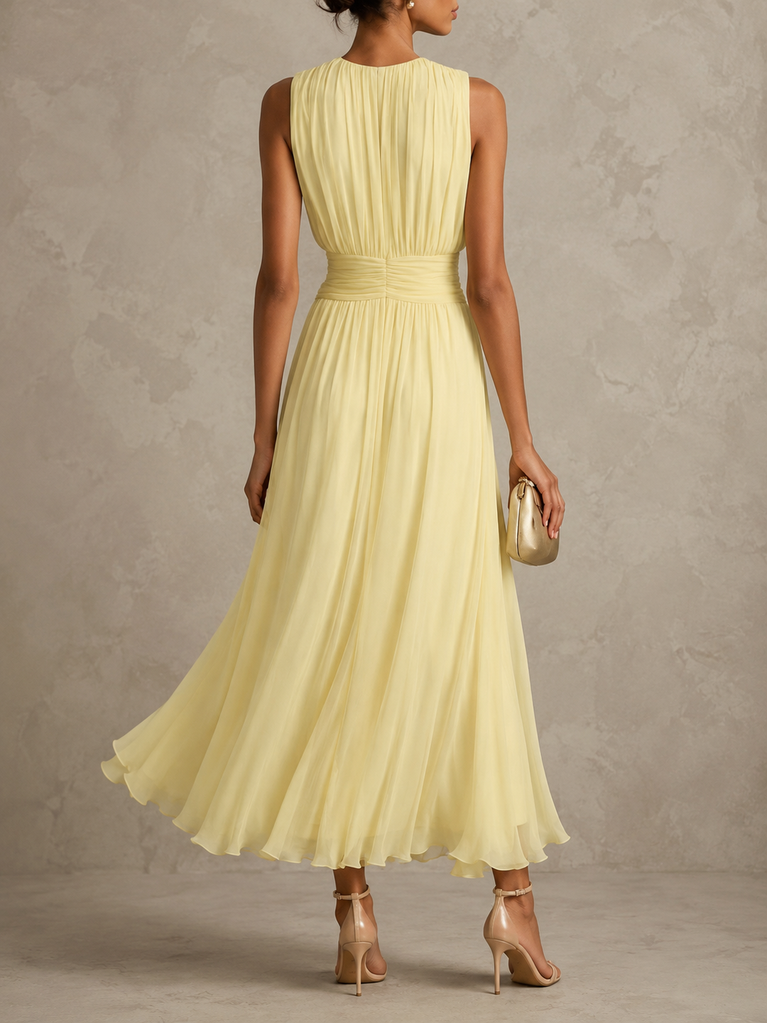 Rebecca | Vestito lungo in chiffon con vita arricciata