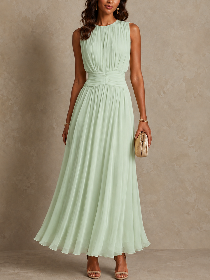 Rebecca | Vestito lungo in chiffon con vita arricciata