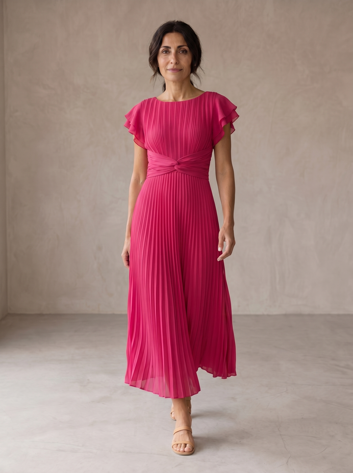 Sofia | Vestito lungo plissettato con cintura da annodare
