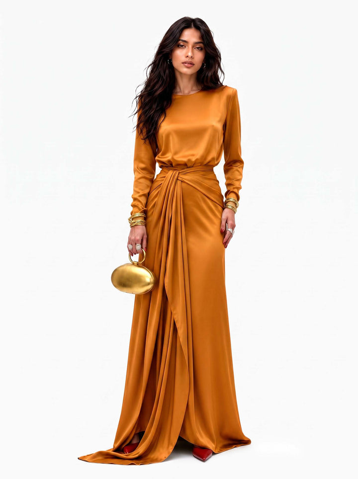 Sveva | Vestito lungo effetto raso drappeggiato
