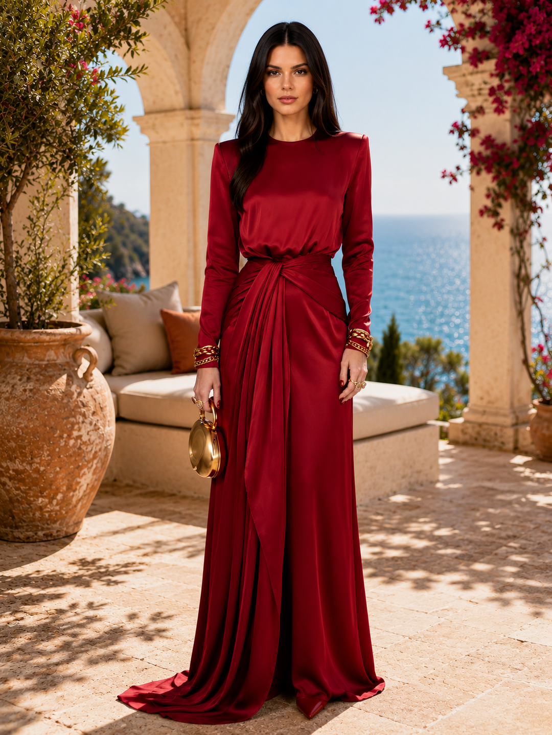 Sveva | Vestito lungo effetto raso drappeggiato