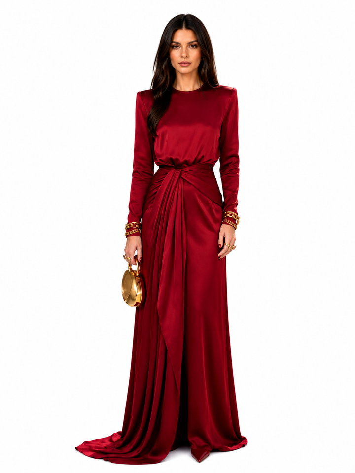 Sveva | Vestito lungo effetto raso drappeggiato