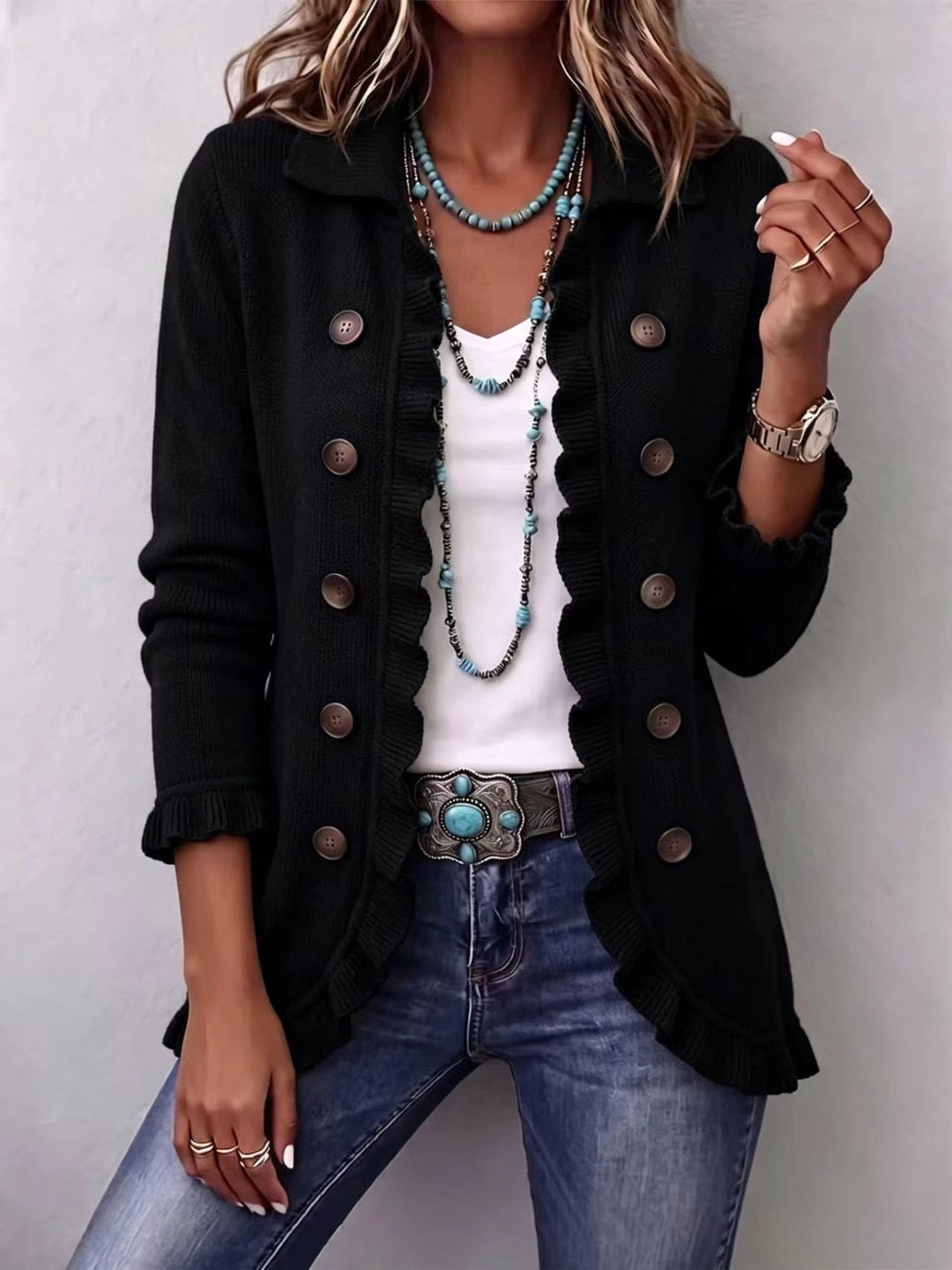 Camille | Giacca in Maglia Ribbattuta Nera