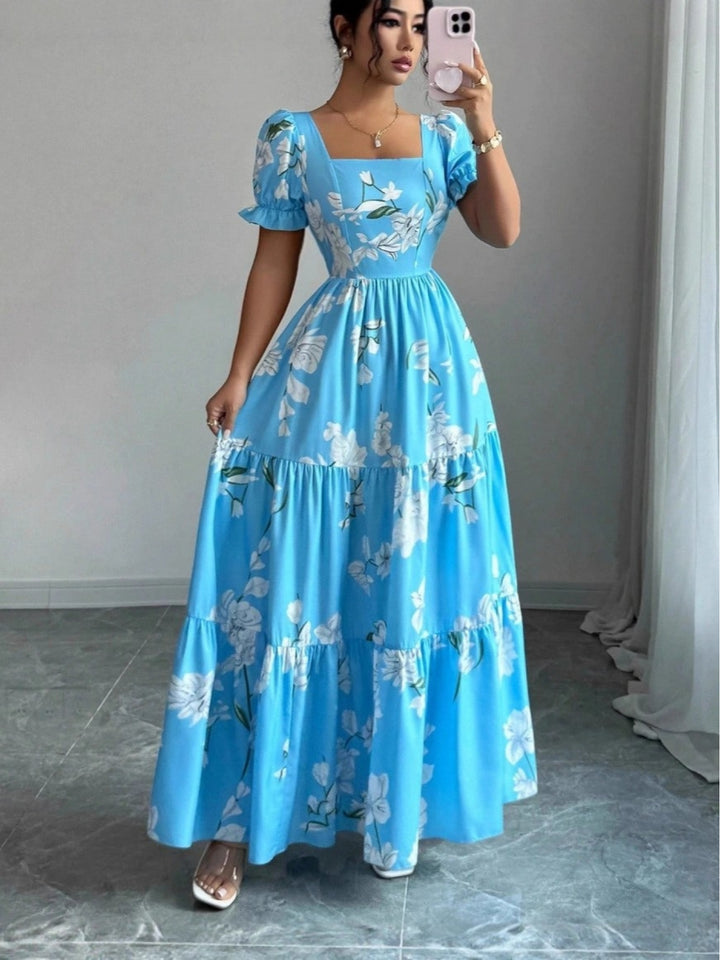 2026 New Arrival Fashionable Elegant Square- Neck Floral Print Dress