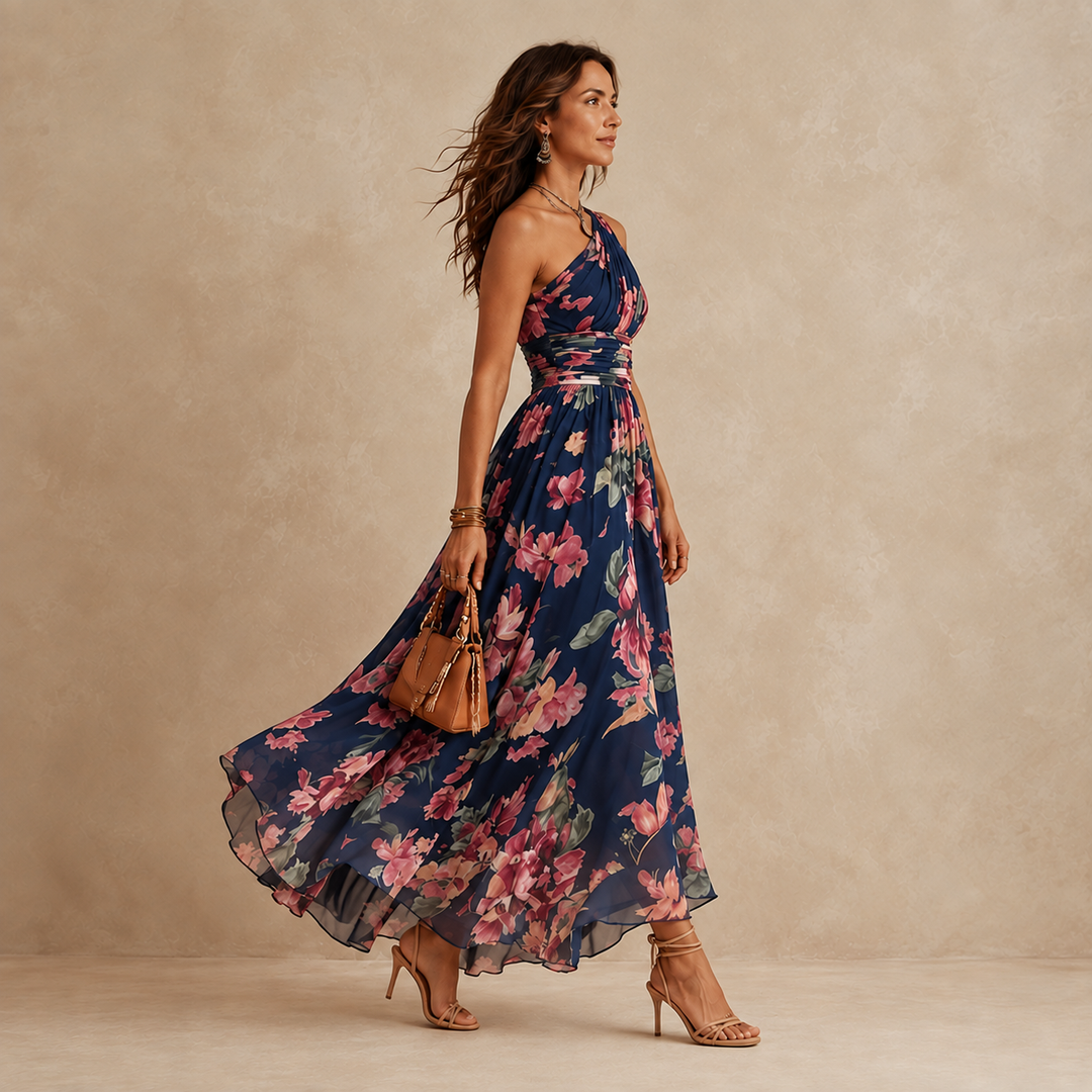 Celeste | Maxi floreale a spalla unica