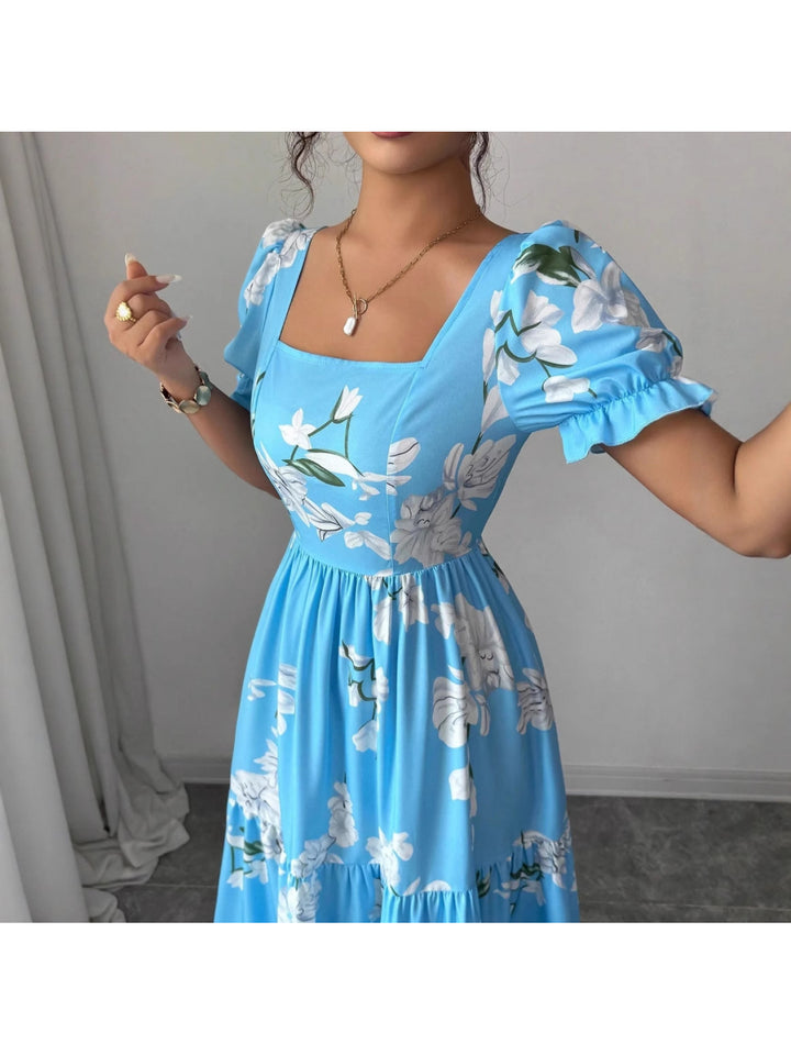 2026 New Arrival Fashionable Elegant Square- Neck Floral Print Dress