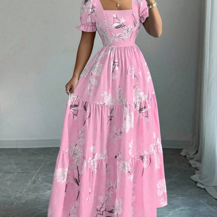 2026 New Arrival Fashionable Elegant Square- Neck Floral Print Dress