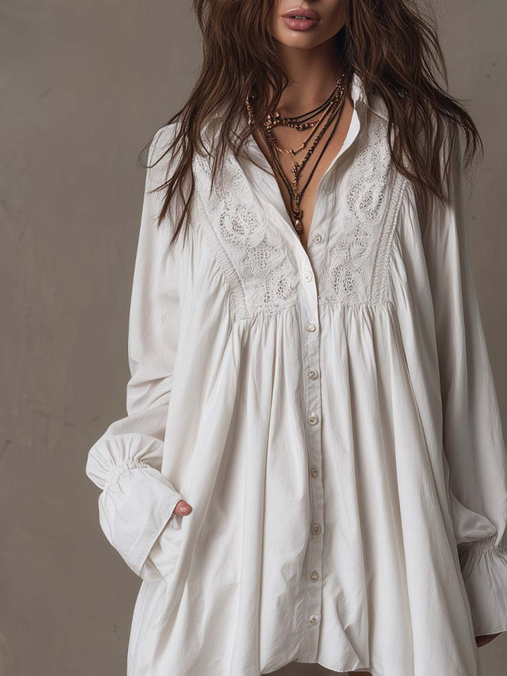 Lucia | Abito Camicia con Dettagli in Pizzo