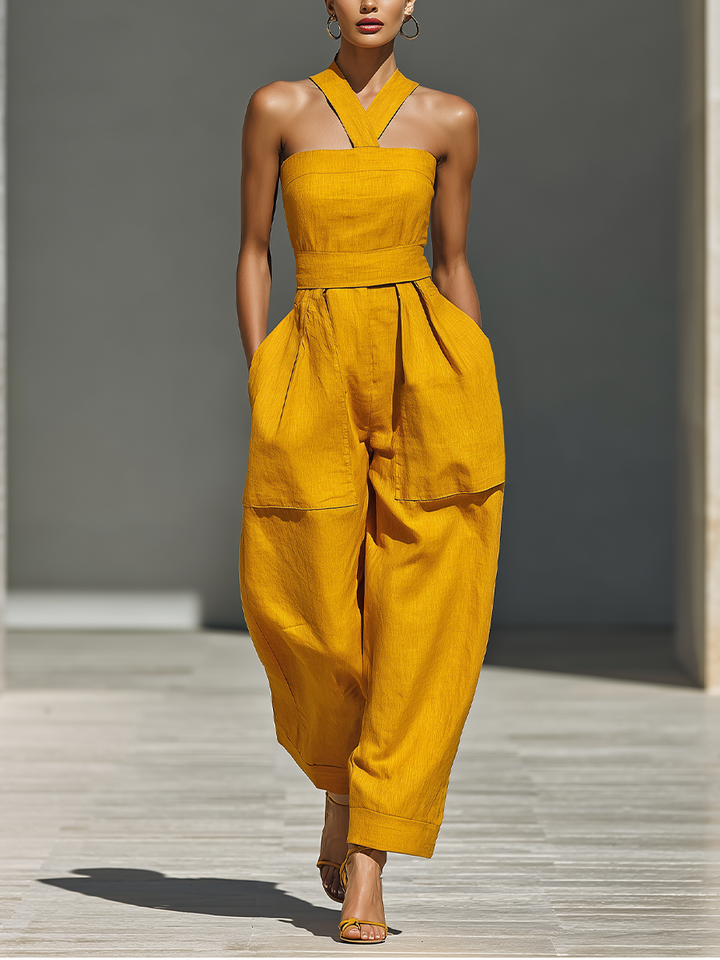 Gabrielle - Tuta in Lino Giallo Senape