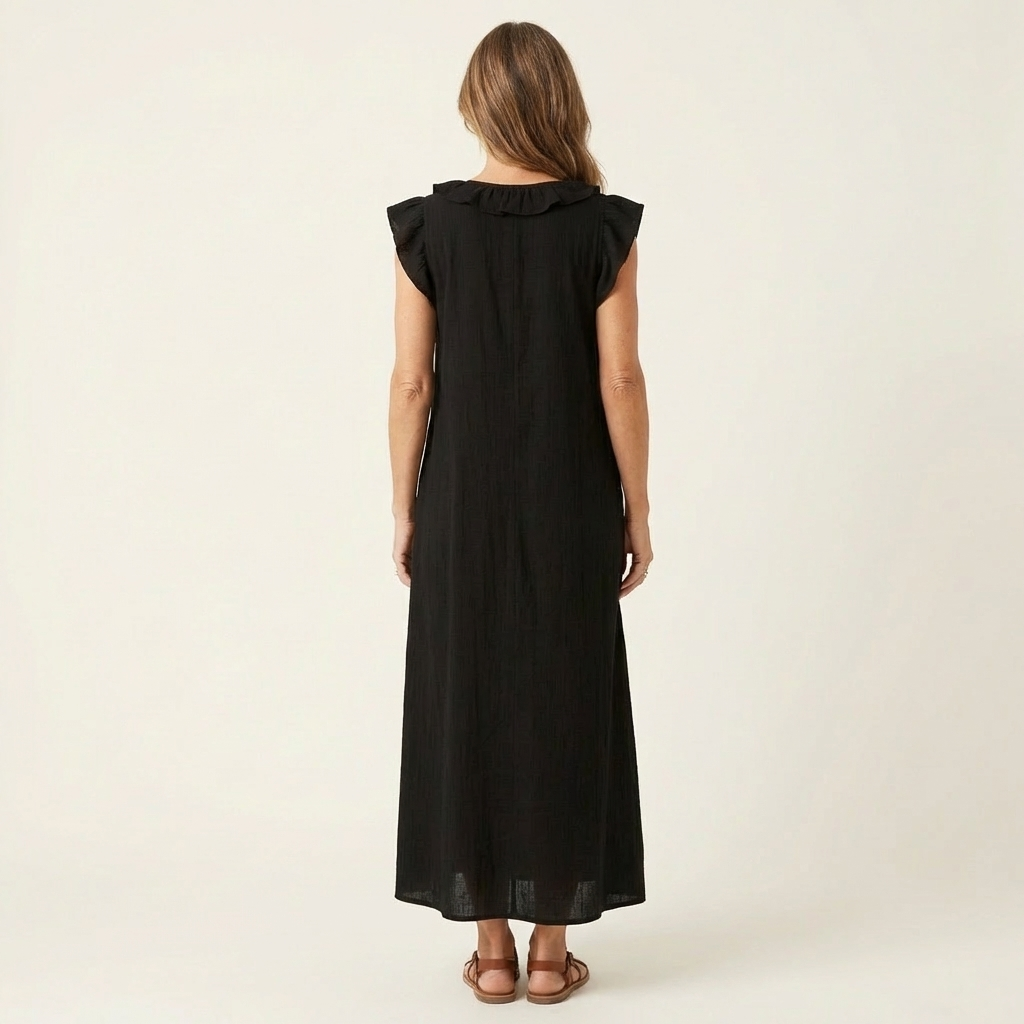 Josette | Abito Maxi in Lino con Volant e Scollatura a V