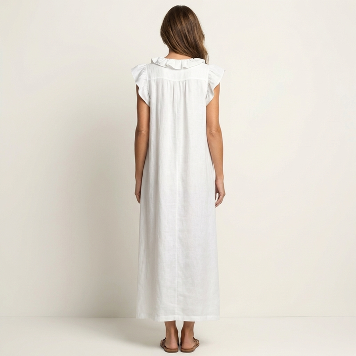 Josette | Abito Maxi in Lino con Volant e Scollatura a V