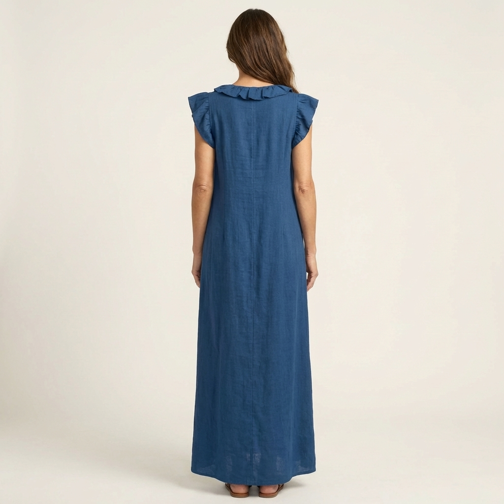 Josette | Abito Maxi in Lino con Volant e Scollatura a V