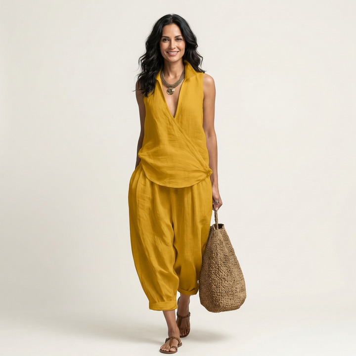 Twiila | Set Top a Incrocio e Pantaloni a Gamba Larga