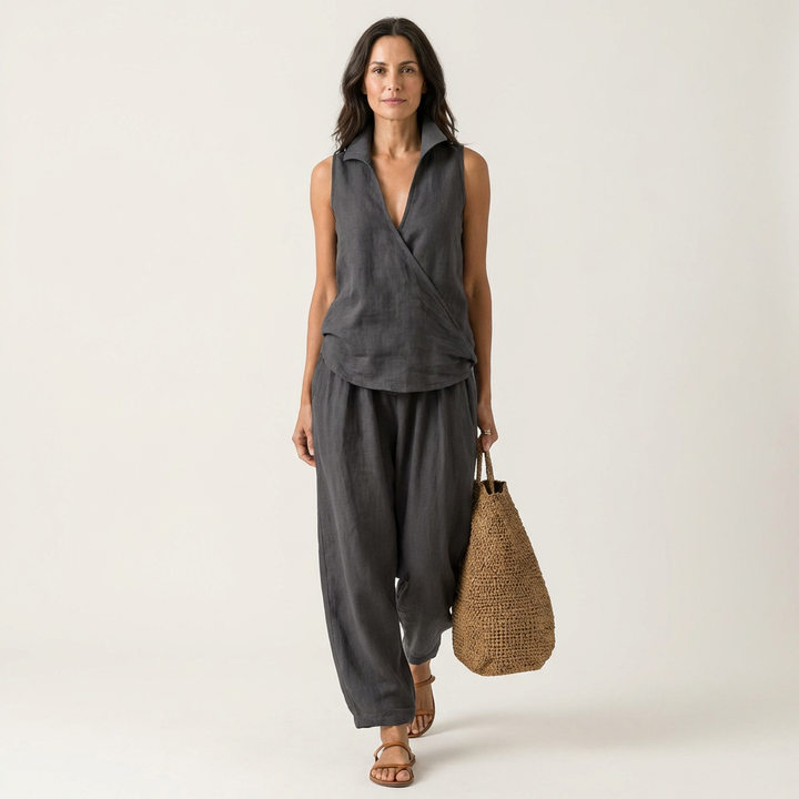 Twiila | Set Top a Incrocio e Pantaloni a Gamba Larga