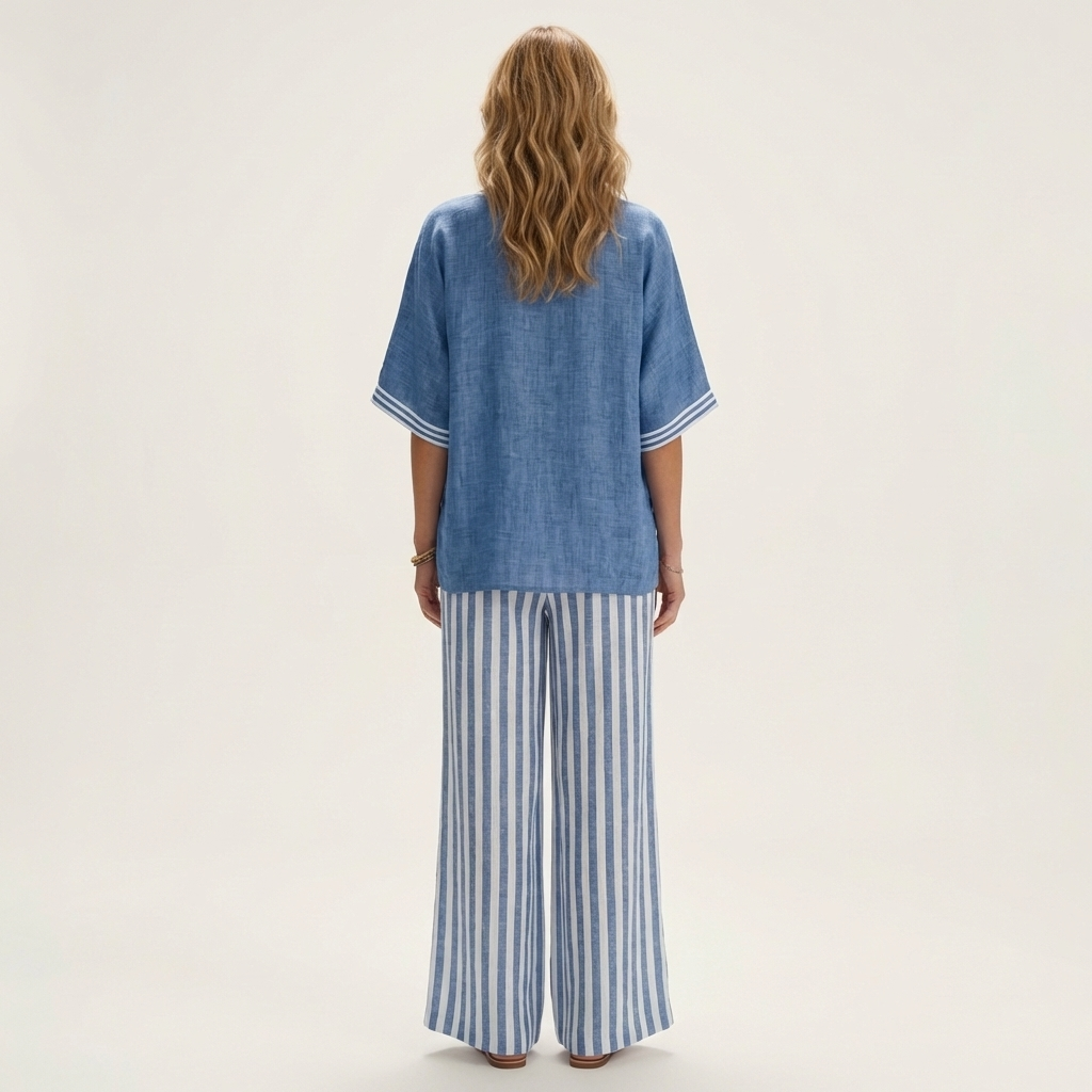 Juliana | Top Varsity a V e Set Pantaloni a Strisce a Gamba Larga