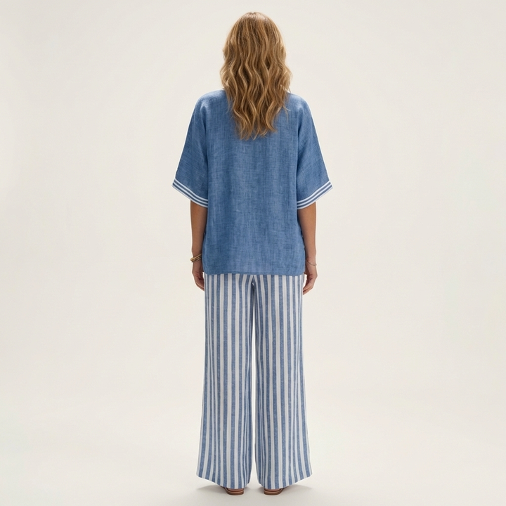 Juliana | Top Varsity a V e Set Pantaloni a Strisce a Gamba Larga