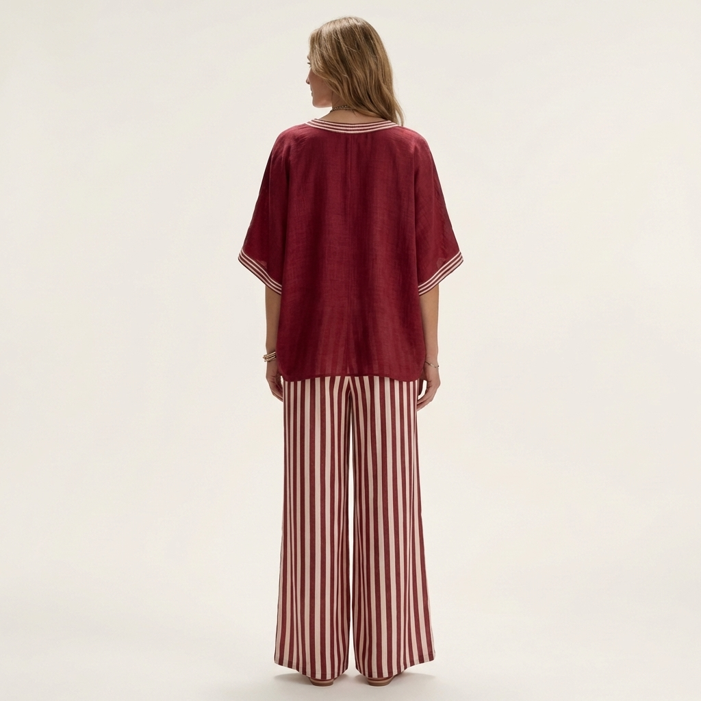 Juliana | Top Varsity a V e Set Pantaloni a Strisce a Gamba Larga