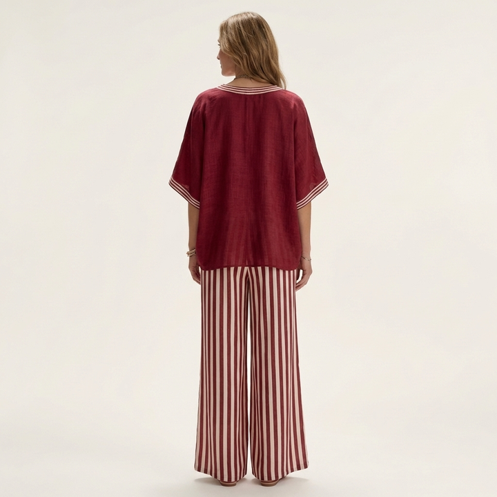Juliana | Top Varsity a V e Set Pantaloni a Strisce a Gamba Larga