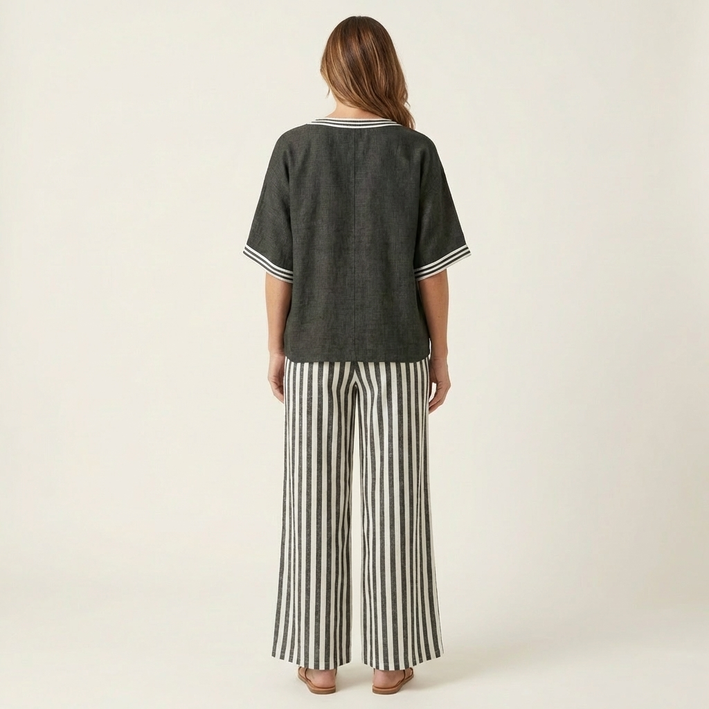 Juliana | Top Varsity a V e Set Pantaloni a Strisce a Gamba Larga