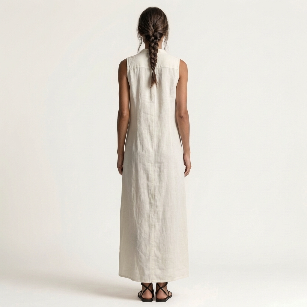 Mirabell | Abito Maxi in Lino Senza Maniche con Cappuccio e Bottoni Frontali