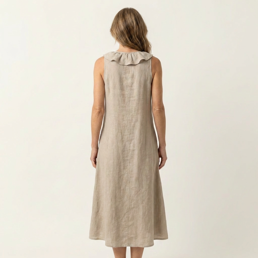 Vicky | Abito Maxi in Lino Senza Maniche con Ruches Frontali