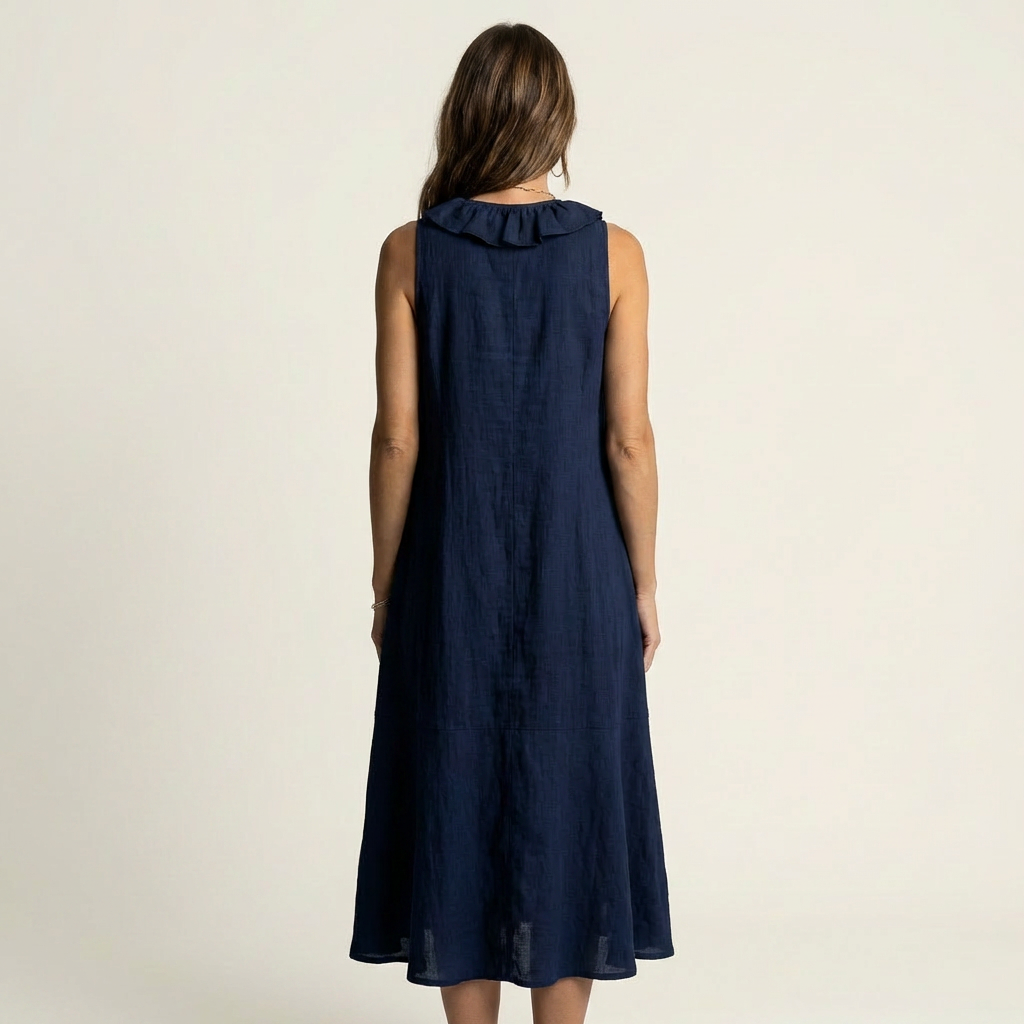 Vicky | Abito Maxi in Lino Senza Maniche con Ruches Frontali