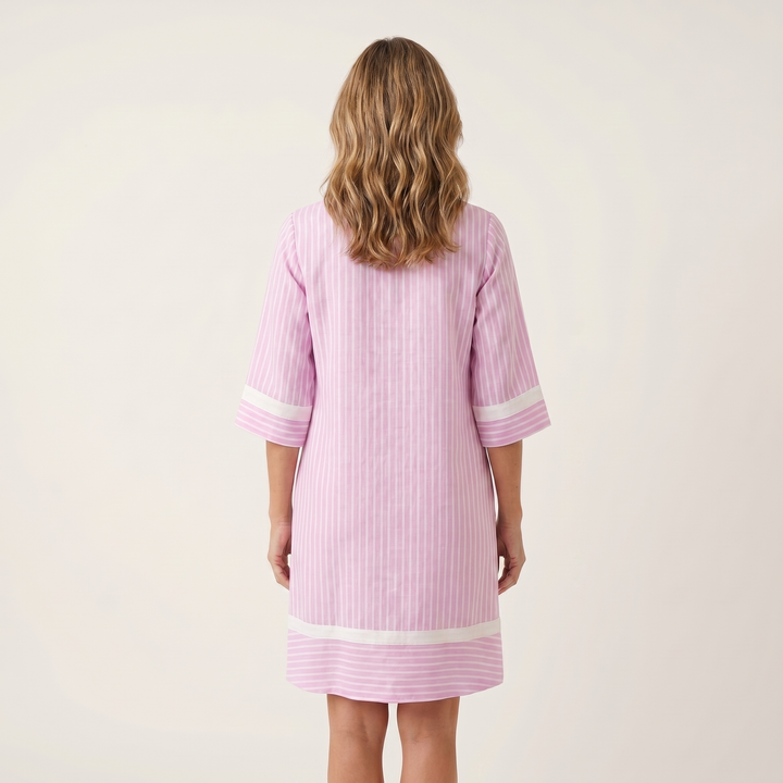 Sanina | Abito in cotone a righe con scollo a V e bordi a contrasto