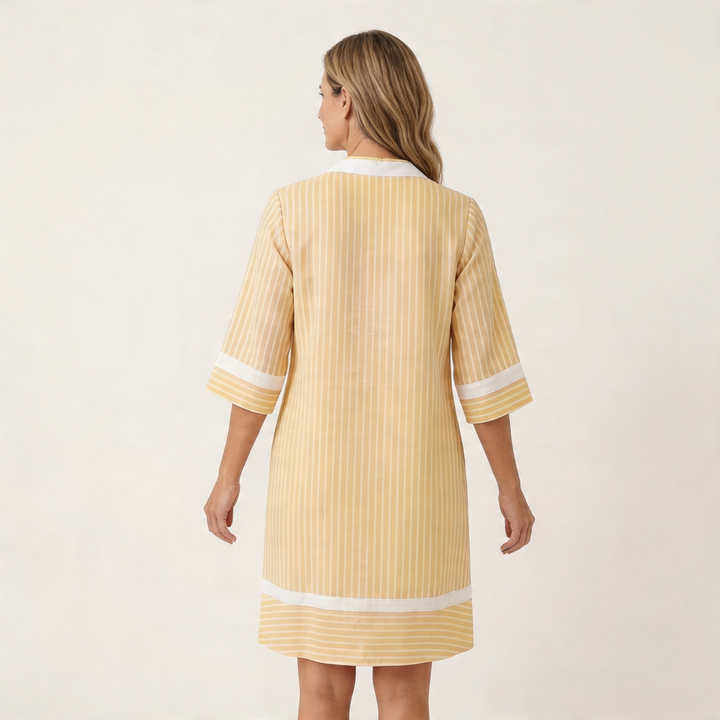 Sanina | Abito in cotone a righe con scollo a V e bordi a contrasto