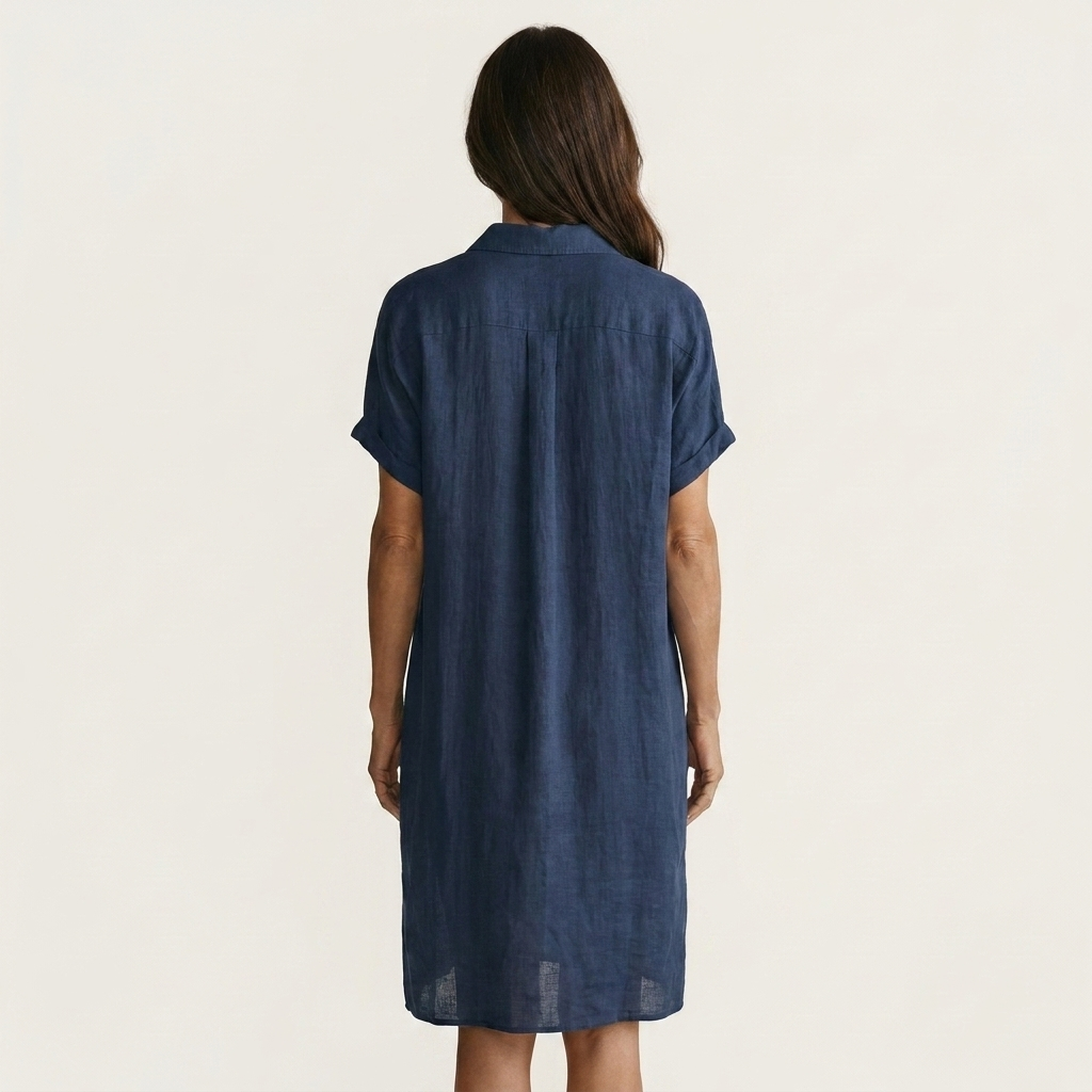 Nidalie | Abito Camicia Midi in Cotone-Lino con Maniche Arrotolate