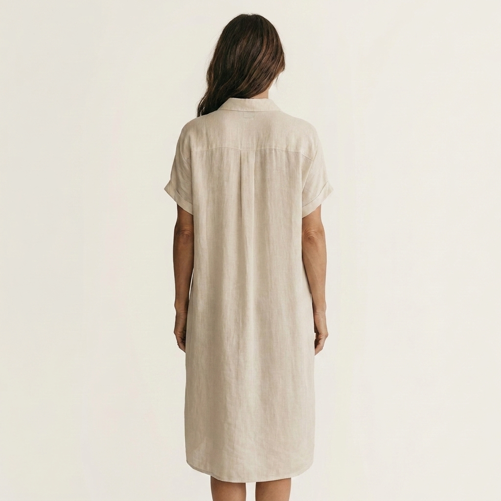 Nidalie | Abito Camicia Midi in Cotone-Lino con Maniche Arrotolate