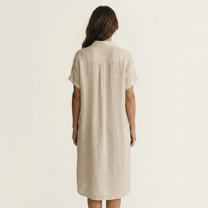 Nidalie | Abito Camicia Midi in Cotone-Lino con Maniche Arrotolate