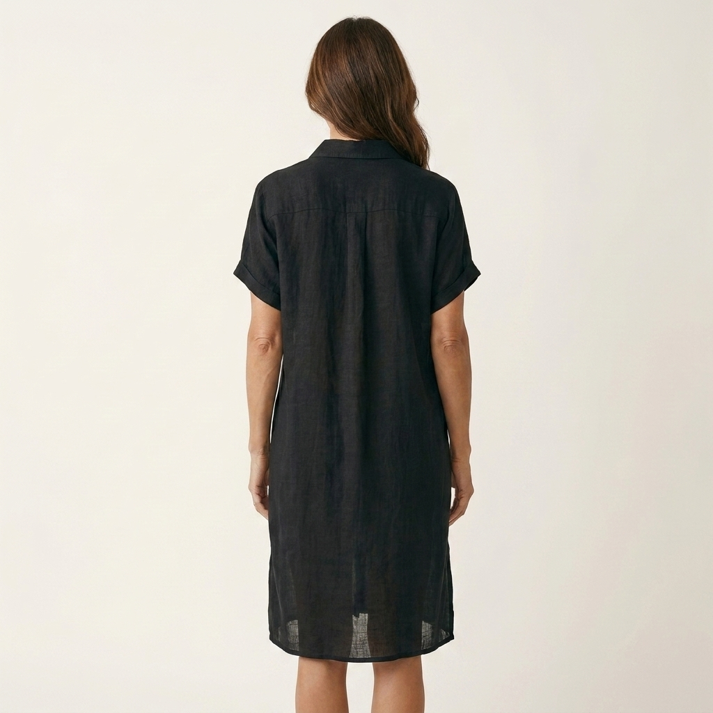 Nidalie | Abito Camicia Midi in Cotone-Lino con Maniche Arrotolate