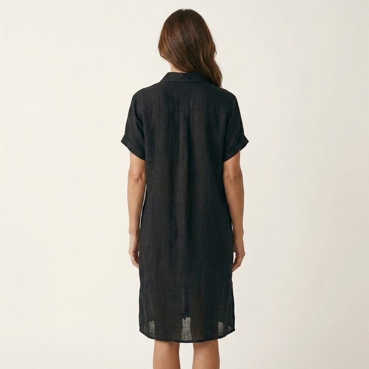 Nidalie | Abito Camicia Midi in Cotone-Lino con Maniche Arrotolate