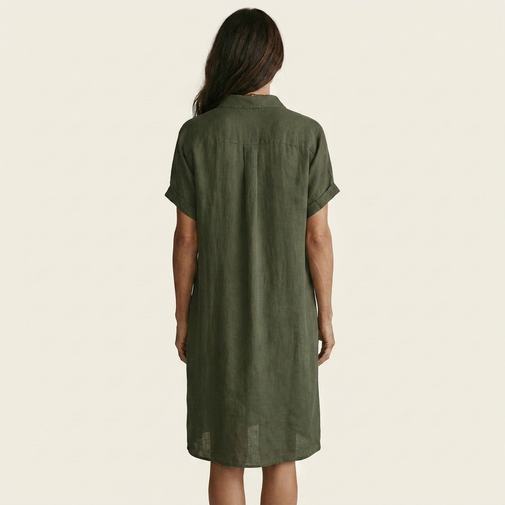 Nidalie | Abito Camicia Midi in Cotone-Lino con Maniche Arrotolate