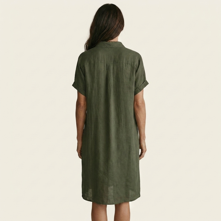 Nidalie | Abito Camicia Midi in Cotone-Lino con Maniche Arrotolate