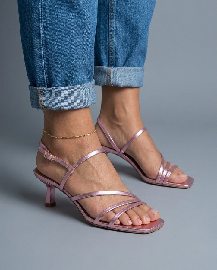 Rosé | Tacchi Kitten Strappy Metallizzati Rosa