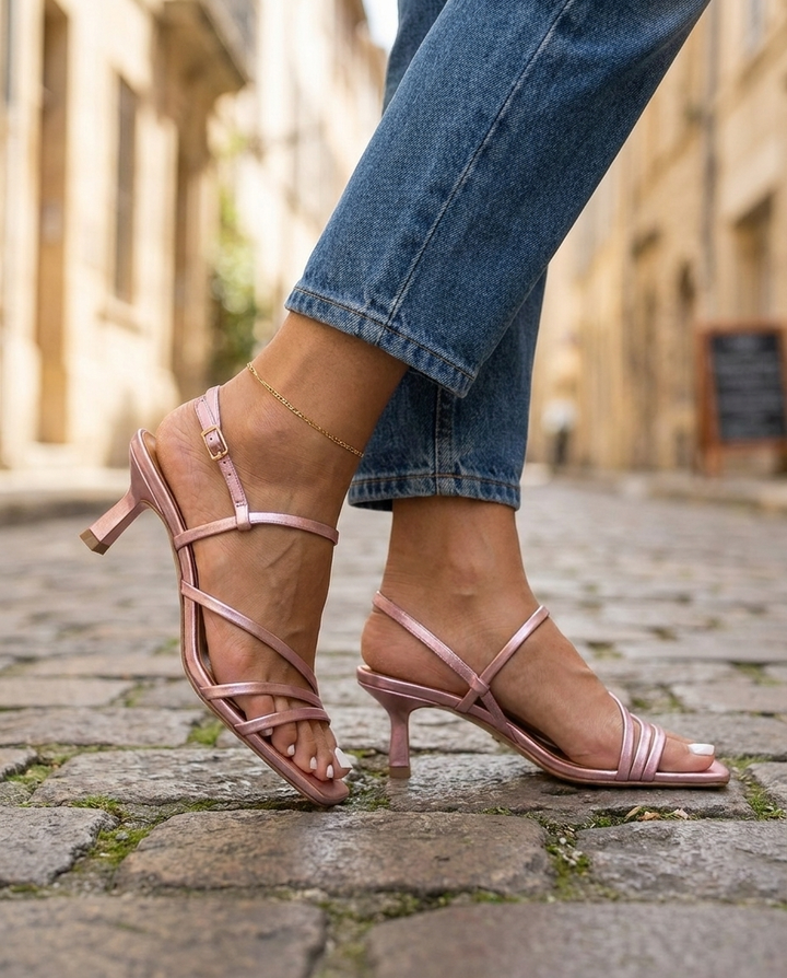 Rosé | Tacchi Kitten Strappy Metallizzati Rosa