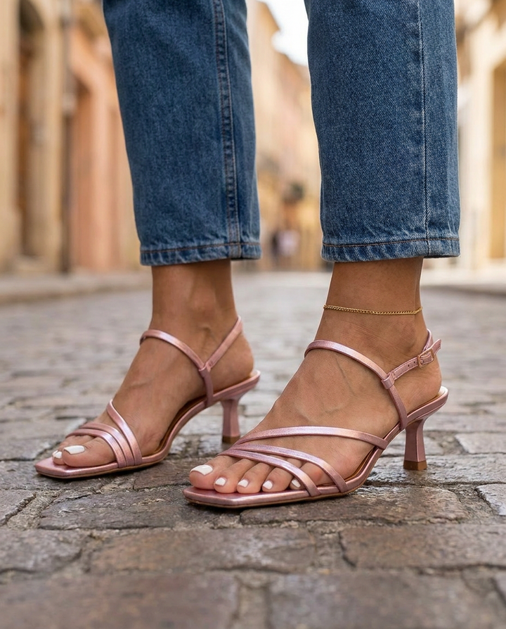 Rosé | Tacchi Kitten Strappy Metallizzati Rosa